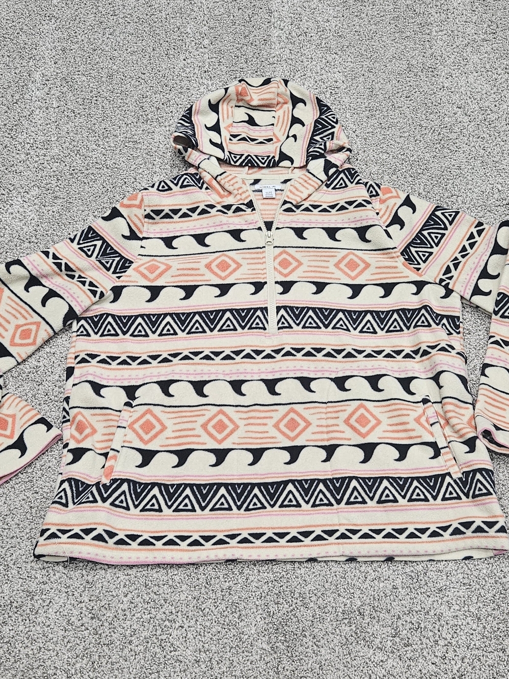 O'Neill Cream, Peach & Black Aztec Hooded Pullover